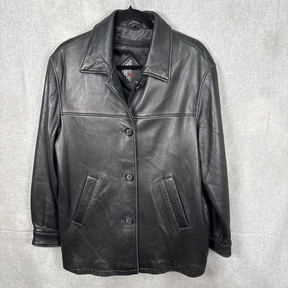 Tiboa Women's Small Soft Leather Button Up Jacket With Zip-In Lining Black